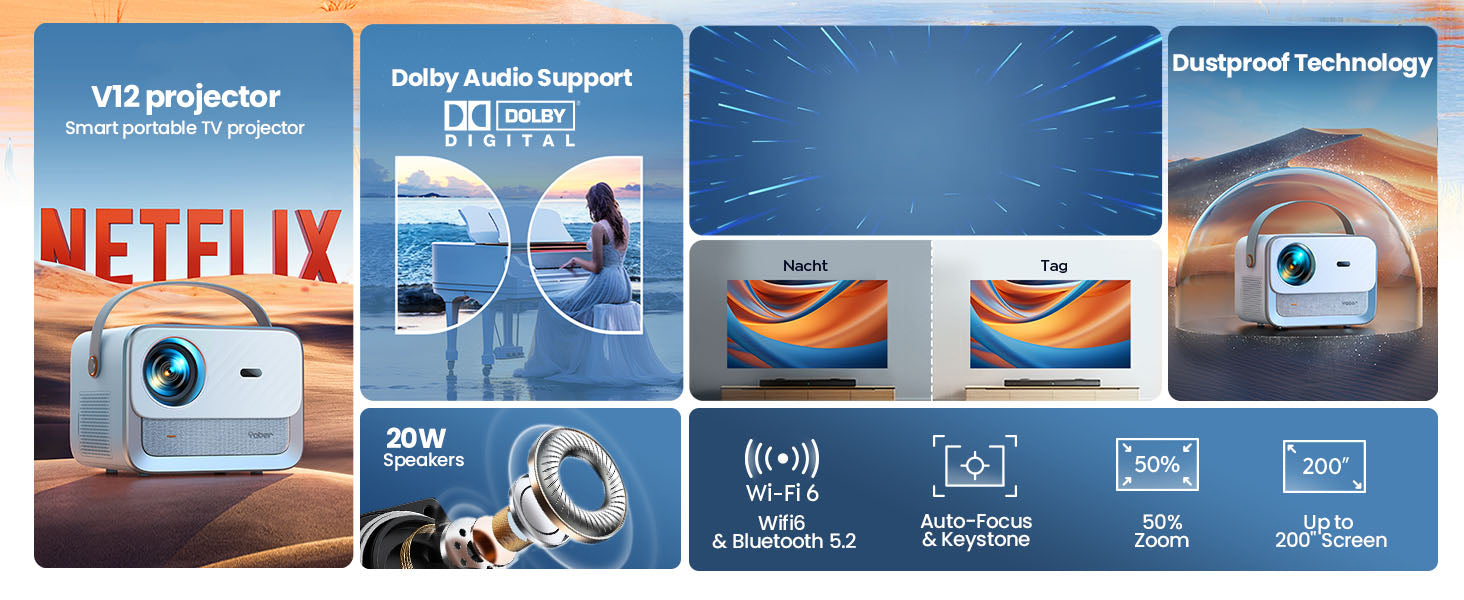 yaber v12 best projector home cinema,800 ansi lumens brightness,dolby audio support