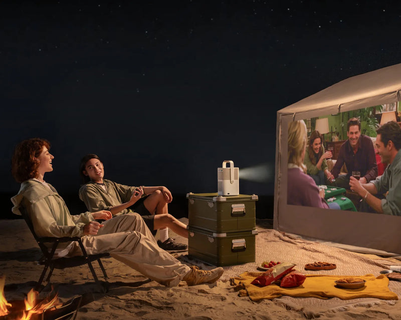 yaber T2  camping portable projector with friends