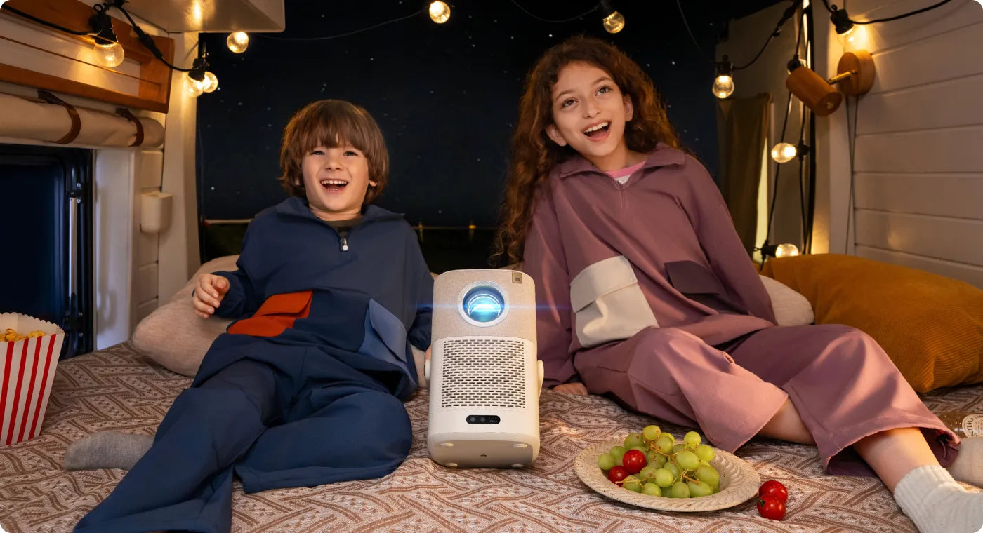 Outdoor RV camping portable projector, kids entertainment time